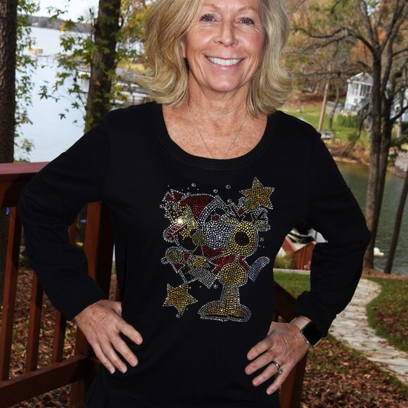 Christmas Santa & Reindeer   rhinestone  long Sleeve Shirt S M L XL XXL 1X… - Picture 2 of 7